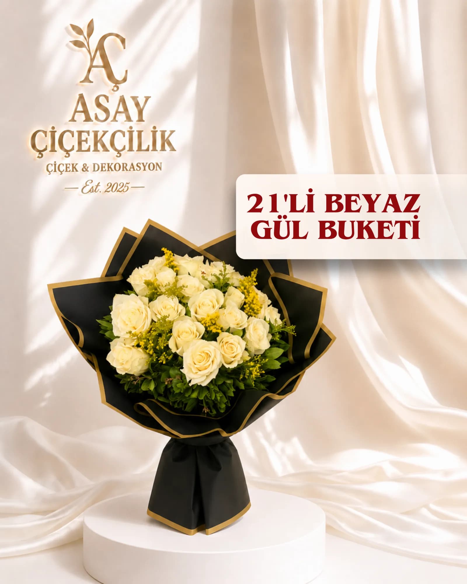21'li Beyaz Gül Buketi