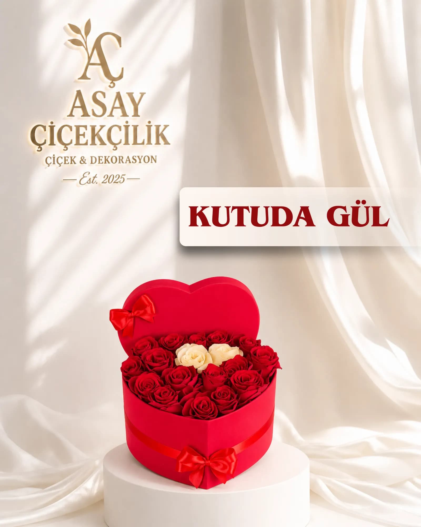 Kırmızı Kalp Kutuda Gül
