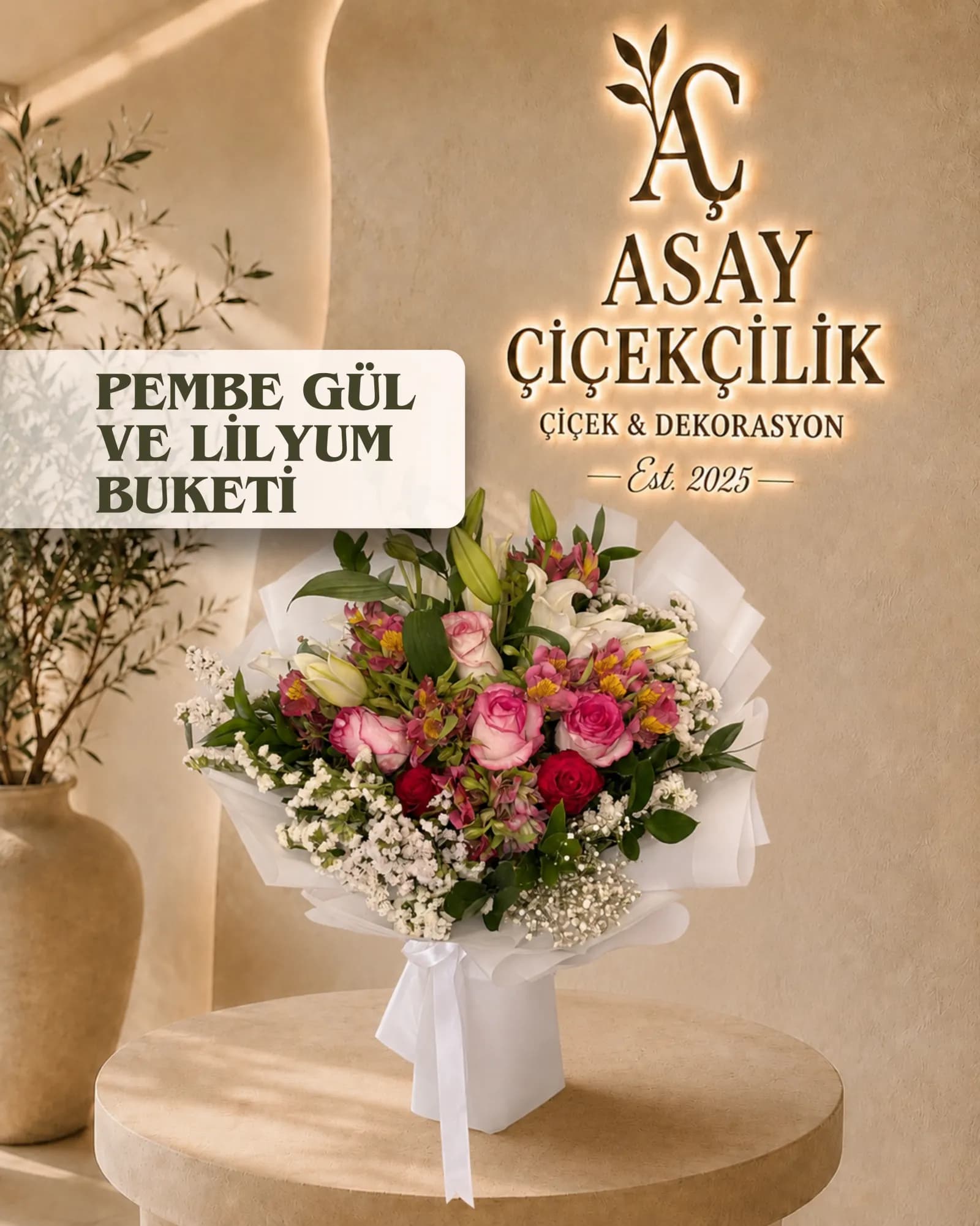 Pembe Gül & Lilyum Buketi