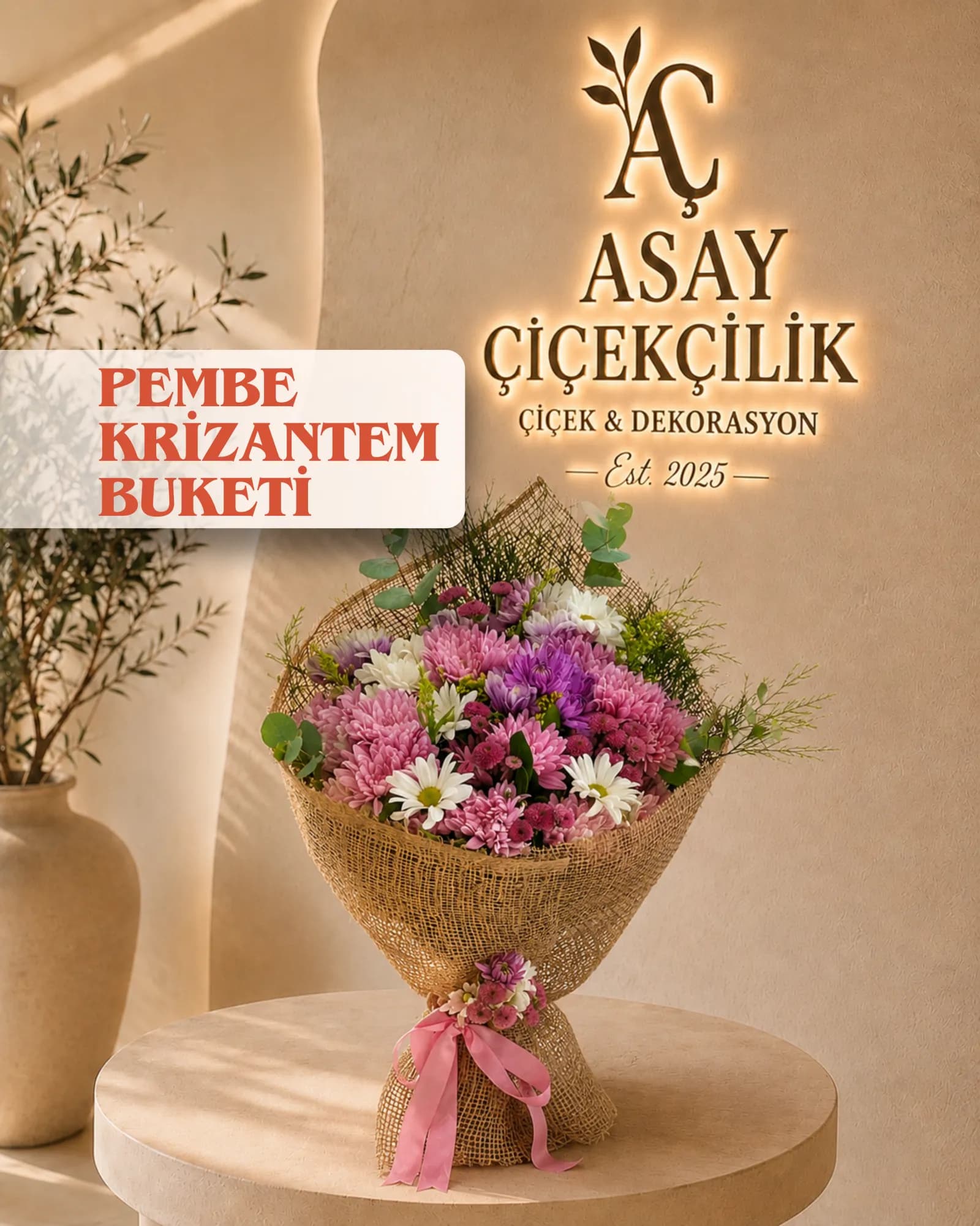 Pembe Krizantem Buketi